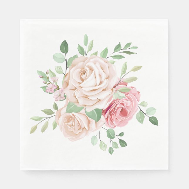 Elegant Blush Pink Rose Floral Napkin (Front)