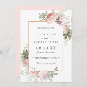 Elegant Blush Pink Rose Floral Save the Date Card