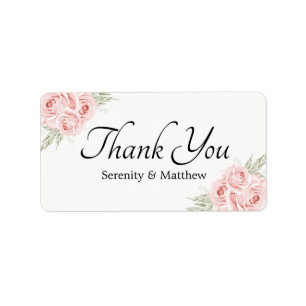Elegant Blush Pink Rose Floral Thank You Label