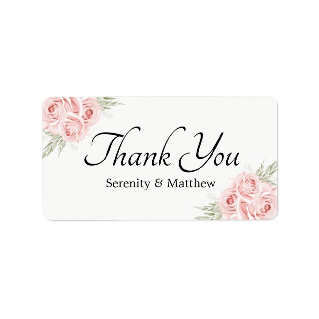 Elegant Blush Pink Rose Floral Thank You Label (Front)