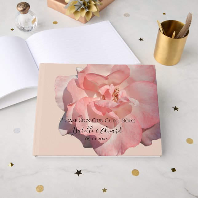 Elegant Blush Pink Rose Floral Wedding Reception Guest Book (Front Open)