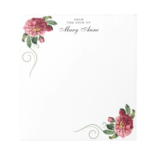 Elegant Blush Pink Rose Flowers Personalised Notepad (Front)