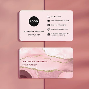 Elegant Blush Pink Rose Gold Agate Marble Glitter Business Card