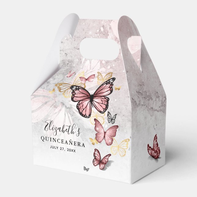 Elegant Blush Pink Rose Gold Butterfly Template Favour Box (Front Side)