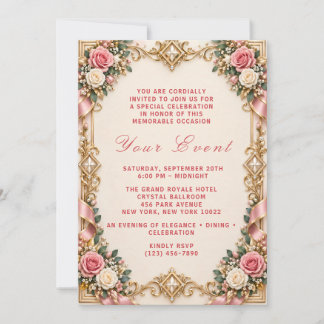 Elegant Blush Pink Rose Gold Formal Celebration Invitation