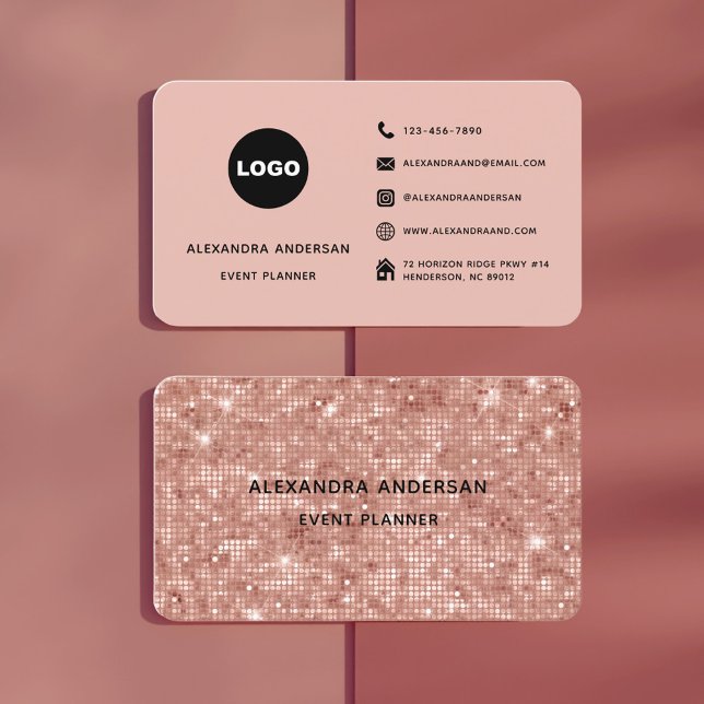Elegant Blush Pink Rose Gold Metal Dots Pattern Business Card (Elegant Blush Pink Rose Gold Metal Dots Pattern Business Card)