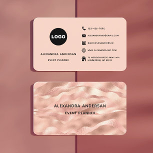 Elegant Blush Pink Rose Gold Metal Waves Corporate Business Card