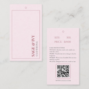 Elegant Blush Pink Rose Gold QR Code Hang Tag