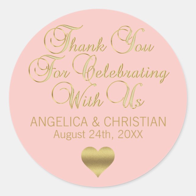 Elegant Blush Pink Rose Gold Thank you Wedding Classic Round Sticker (Front)