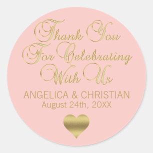 Elegant Blush Pink Rose Gold Thank you Wedding Classic Round Sticker