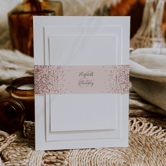 Elegant Blush Pink Rose Gold Wedding Invitation Belly Band (Creator Uploaded)