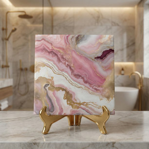 Elegant Blush Pink Rose Gold & White Agate Marble Tile