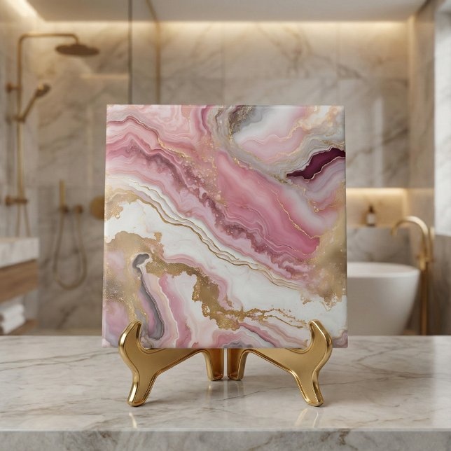 Elegant Blush Pink Rose Gold & White Agate Marble Tile (Creator Uploaded)