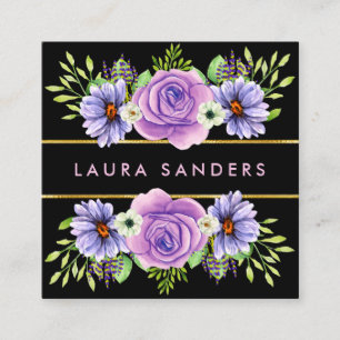 Elegant Blush Pink Rose Lilac Flower Hair & Makeup Square Business Card