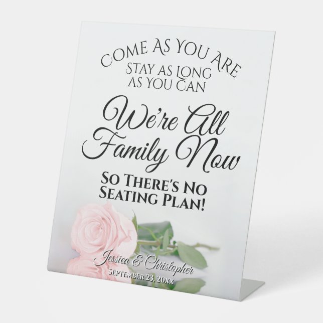 Elegant Blush Pink Rose Open Seating Wedding Pedestal Sign (Front)