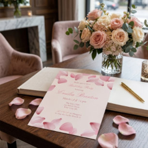 Elegant Blush Pink Rose Petals Birthday Invitation