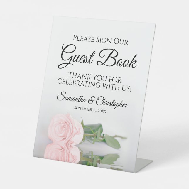 Elegant Blush Pink Rose Please Sign Our Guest Book (Front)