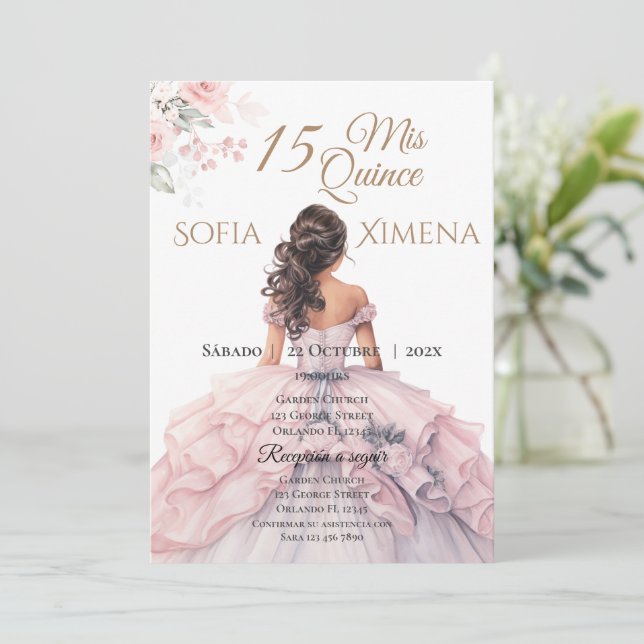 Elegant Blush Pink Rose Quinceanera Invitation (Standing Front)