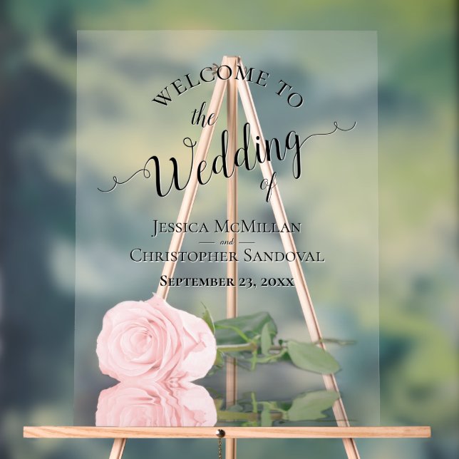 Elegant Blush Pink Rose Romantic Wedding Welcome Acrylic Sign (Neutral)