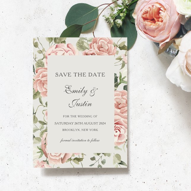 Elegant Blush Pink Rose Save the Date Wedding Invi Invitation (Creator Uploaded)