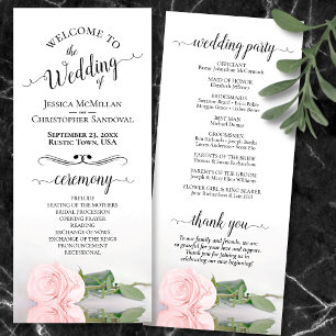 Elegant Blush Pink Rose Simple Romantic Wedding Programme