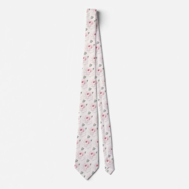 Elegant Blush Pink Rose Watercolor Floral Pattern Tie (Front)