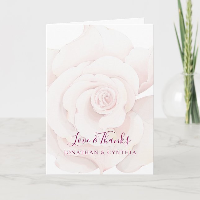 Elegant Blush Pink Rose Watercolor Floral Wedding Thank You Card (Front)