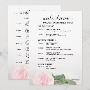 Elegant Blush Pink Rose Wedding Events & Timeline Programme