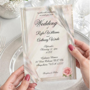 Elegant Blush Pink Rose Wedding Invitation
