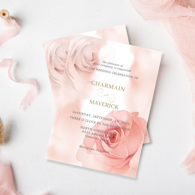 Elegant Blush Pink Rose Wedding Invitation (Creator Uploaded)
