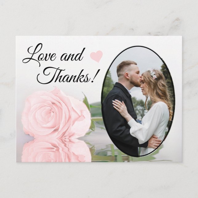 Elegant Blush Pink Rose Wedding Love & Thanks Postcard (Front)