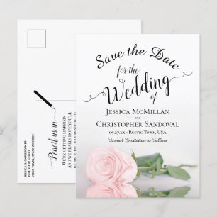 Elegant Blush Pink Rose Wedding Save the Date Announcement Postcard