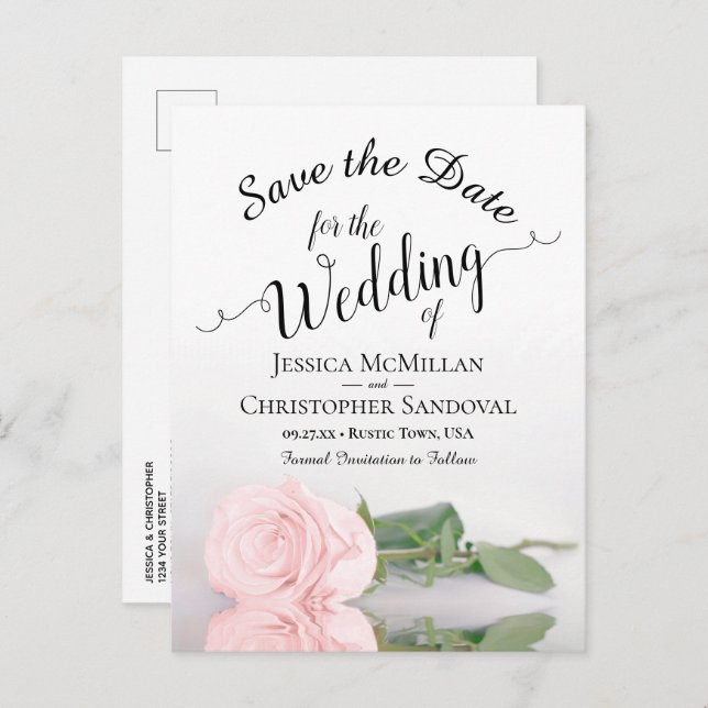 Elegant Blush Pink Rose Wedding Save the Date Announcement Postcard (Front/Back)