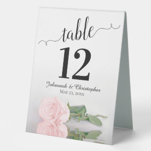Elegant Blush Pink Rose Wedding Table Number