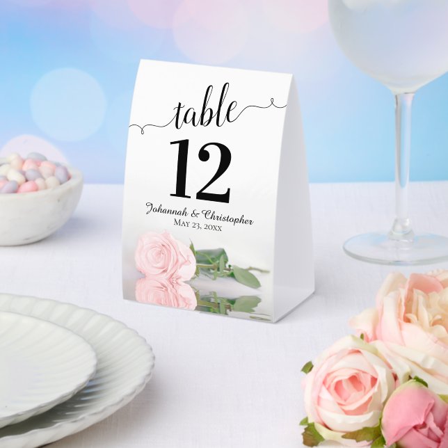 Elegant Blush Pink Rose Wedding Table Number (Insitu(Wedding))