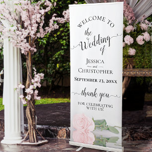 Elegant Blush Pink Rose Wedding Welcome Retractable Banner