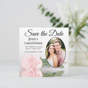 Elegant Blush Pink Rose with Oval Photo Wedding Save The Date