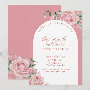 Elegant Blush Pink Roses 100th Birthday Party  Invitation