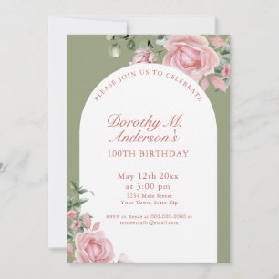 Elegant Blush Pink Roses 100th Birthday Party  Invitation