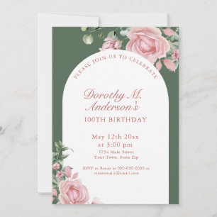 Elegant Blush Pink Roses 105th Birthday Party Invitation