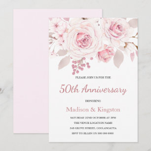 Elegant Blush Pink Roses 50th Wedding Anniversary Invitation