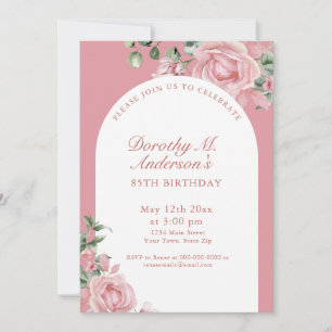 Elegant Blush Pink Roses 85th Birthday Party Invitation