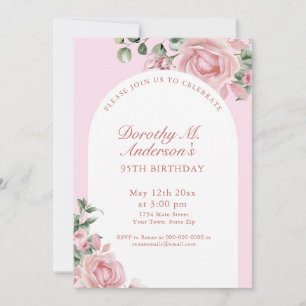Elegant Blush Pink Roses 95th Birthday Party Invitation