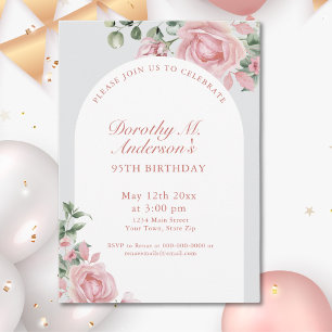 Elegant Blush Pink Roses 95th Birthday Party  Invitation