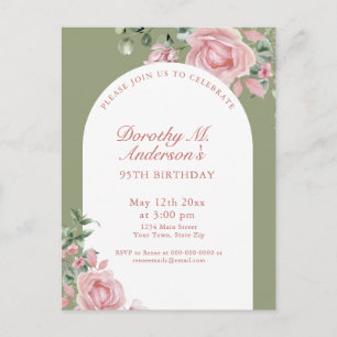 Elegant Blush Pink Roses 95th Birthday Party  Postcard