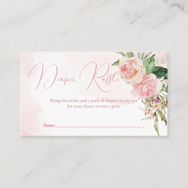 Elegant blush pink roses baby shower diaper raffle enclosure card (Front)