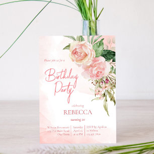 Elegant blush pink roses birthday party invitation