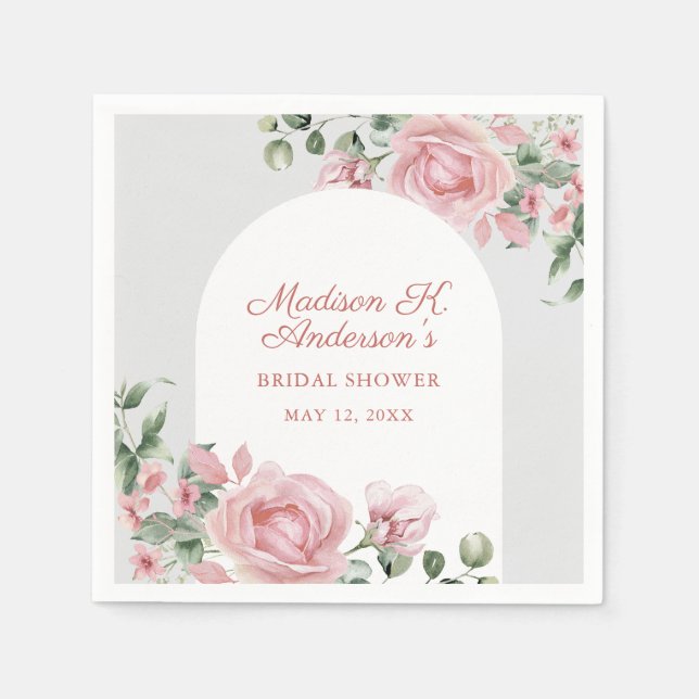 Elegant Blush Pink Roses Bridal Shower Napkin (Front)