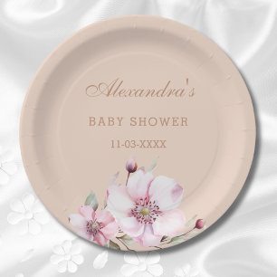Elegant Blush Pink Roses Floral Baby Shower Paper Plate
