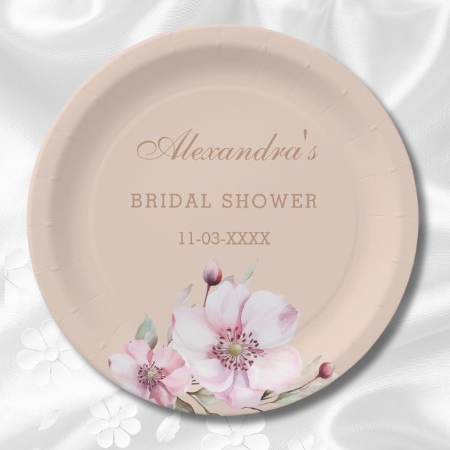 Elegant Blush Pink Roses Floral Bridal Shower  Paper Plate (Creator Uploaded)